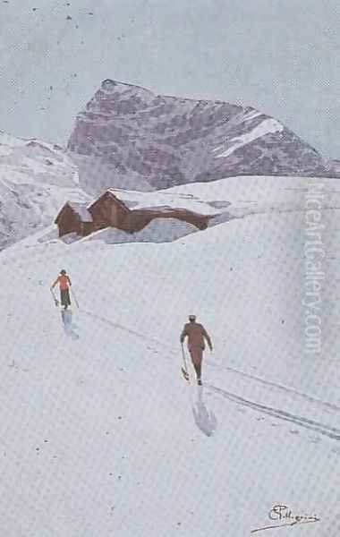 Walking in the Mountains near Engelberg, Switzerland Oil Painting by Carlo Pellegrini