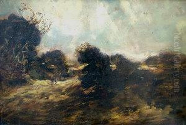 Figures In A Windswept Rural Landscape Oil Painting by John Linnell