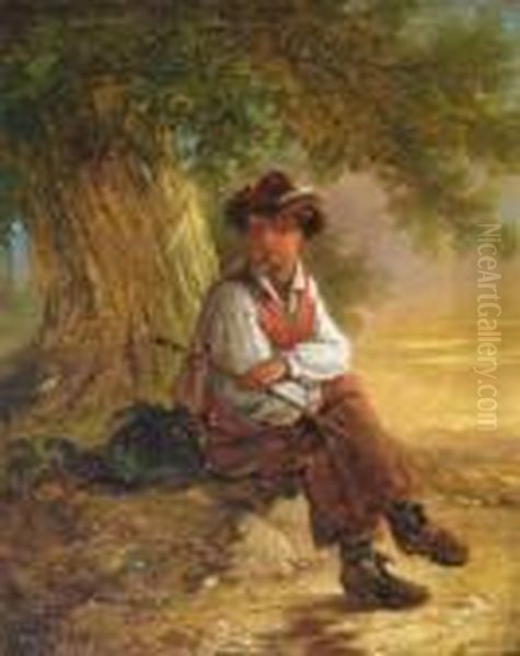 A Resting Traveller Oil Painting by John Linnell