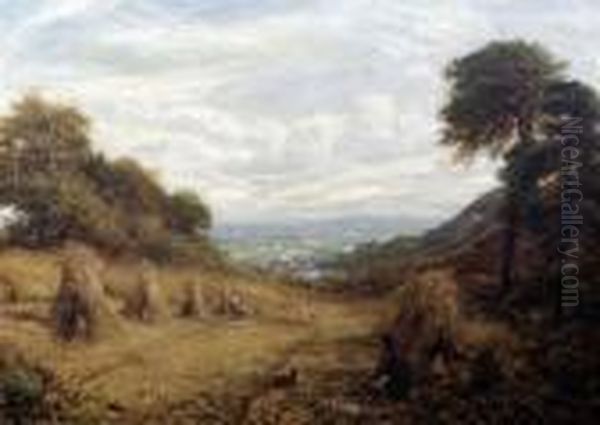 Harvesters In A Landscape Oil Painting by John Linnell