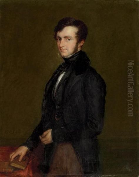 Portrait Of John Davies Gilbert, Three-quarter-length, Standing Beside A Table Oil Painting by John Linnell