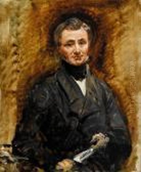 Portrait Of A Gentleman Wearing A Black Stock, Half Length Oil Painting by John Linnell