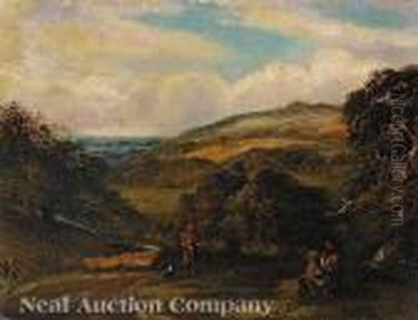 Landscape With Shepherdand Rustic Figures Oil Painting by John Linnell