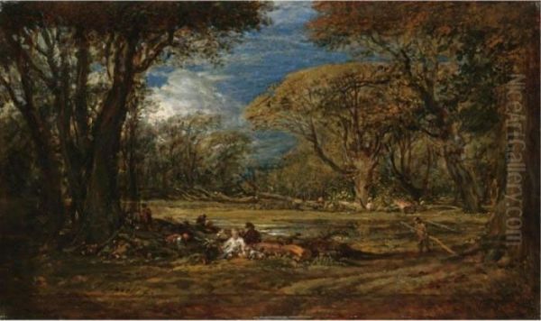 Woodcutters In Windsor Forest Oil Painting by John Linnell