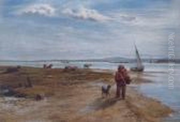 Beside The Shore, Isle Of Wight Oil Painting by John Linnell