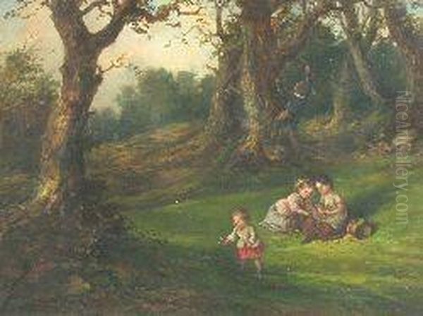 Making Flower Garlands Oil Painting by John Linnell