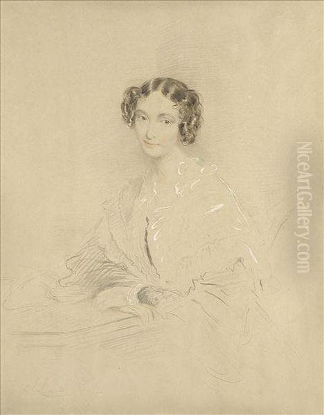 A Young Woman,half-length, Her Brown Hair In Ringlets Oil Painting by John Linnell