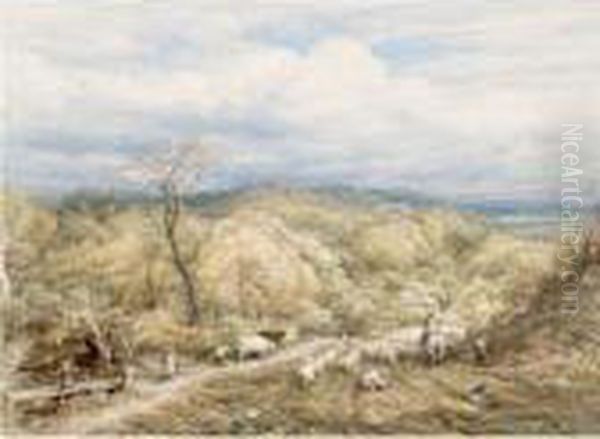 An Autumn Afternoon With Shepherd And Flock Oil Painting by John Linnell