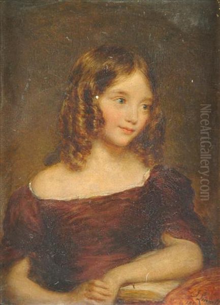 Portrait Of A Young Girl Thought To Be Miss Barrington Oil Painting by John Linnell