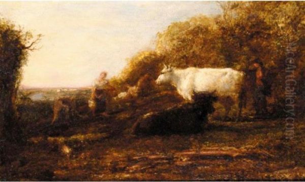 Milking Time Oil Painting by John Linnell