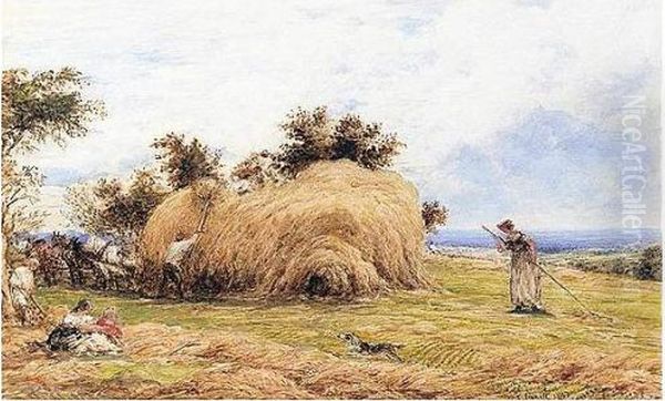 Stacking Barley Near Witley, Surrey Oil Painting by John Linnell