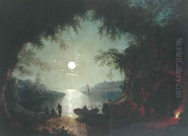 A Moonlit Cove Oil Painting by Sebastian Pether