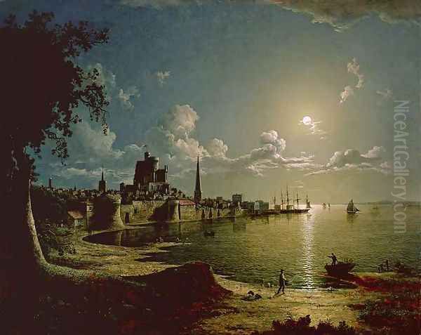 Moonlight Scene, Southampton, 1820 Oil Painting by Sebastian Pether