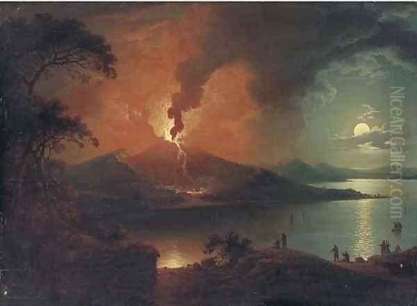 View of Mount Vesuvius errupting, with figures in the foreground Oil Painting by Sebastian Pether