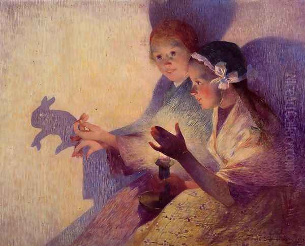 Chinese Shadows, the Rabbit Oil Painting by Ferdinand Loyen Du Puigaudeau