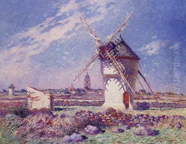 Windmills near the Town of Batz Oil Painting by Ferdinand Loyen Du Puigaudeau