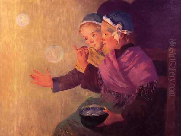 Soap Bubbles Oil Painting by Ferdinand Loyen Du Puigaudeau