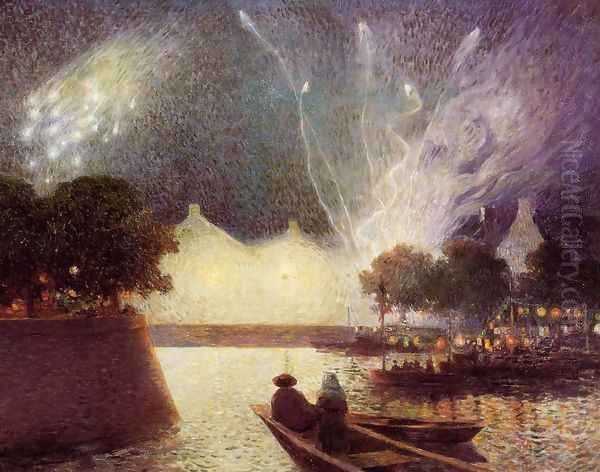 Fireworks over the Port Oil Painting by Ferdinand Loyen Du Puigaudeau