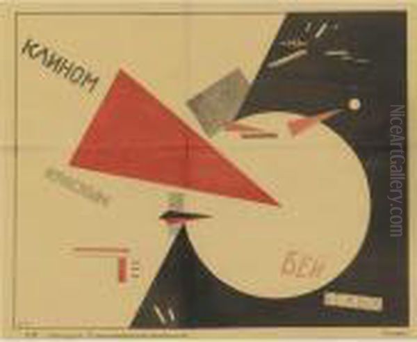 Beat The Whites With The Red Wedge Oil Painting by Eliezer Markowich Lissitzky