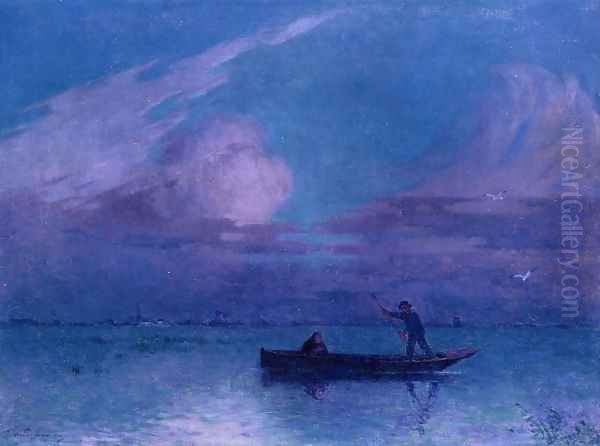 Nighttime Boat Ride at Briere Oil Painting by Ferdinand Loyen Du Puigaudeau