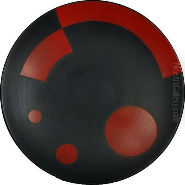 Black With Red Constructionist Design Ceramic Plate Oil Painting by Eliezer Markowich Lissitzky