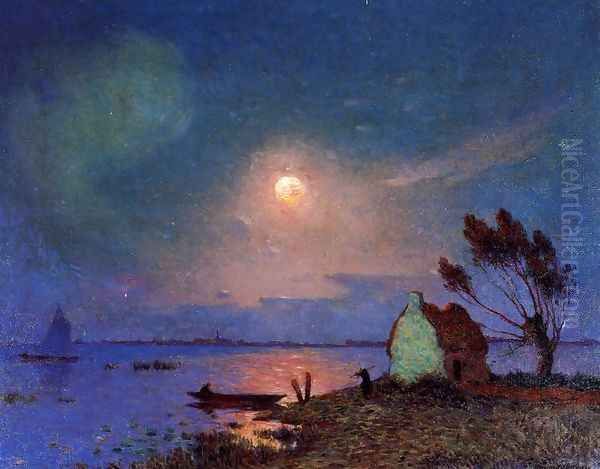 Pont-Aven in the Moonlight Oil Painting by Ferdinand Loyen Du Puigaudeau