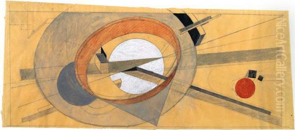 Komposition Oil Painting by Eliezer Markowich Lissitzky