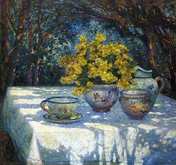 Table with Yellow Bouquet Oil Painting by Ferdinand Loyen Du Puigaudeau