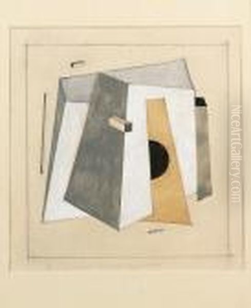 Proun 14 With Truncated Four-sided Pyramid Oil Painting by Eliezer Markowich Lissitzky