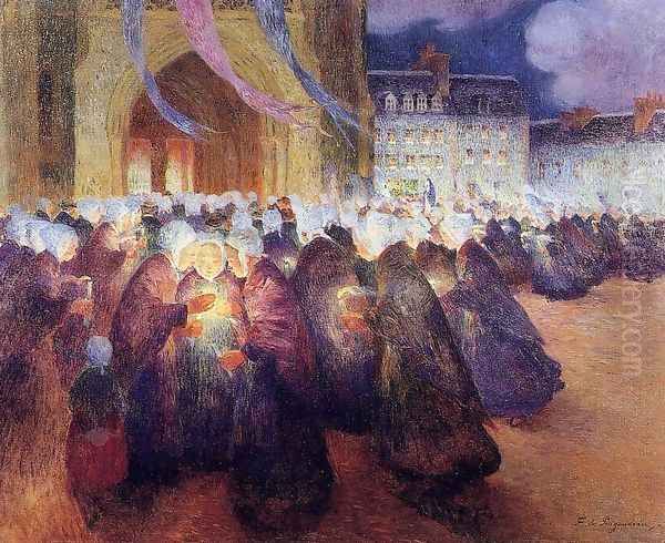 Nighttime Procession at Saint-Pol-de-Leon Oil Painting by Ferdinand Loyen Du Puigaudeau