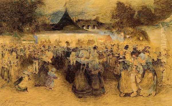 Breton Festival Oil Painting by Ferdinand Loyen Du Puigaudeau