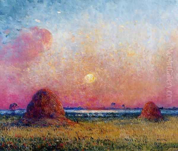 Wheat Stack at Sunset Oil Painting by Ferdinand Loyen Du Puigaudeau