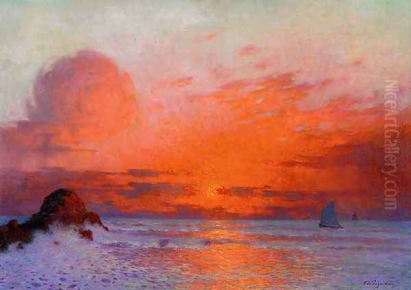 Sailboats at Sunset Oil Painting by Ferdinand Loyen Du Puigaudeau