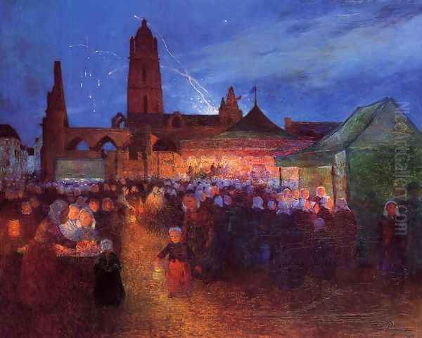 July 14th Fireworks at Bourg-de-Batz Oil Painting by Ferdinand Loyen Du Puigaudeau