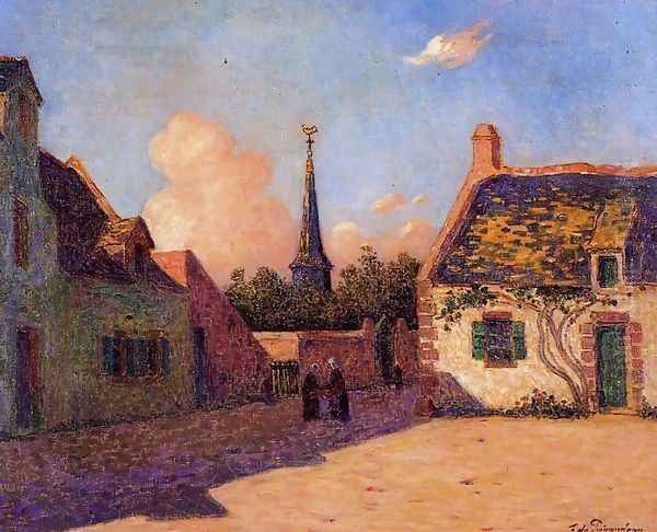 Village Plaza Oil Painting by Ferdinand Loyen Du Puigaudeau