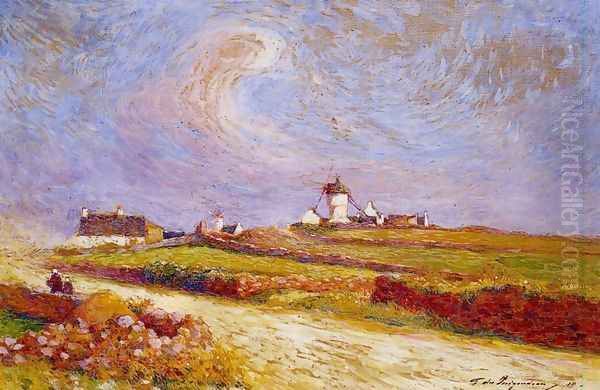 Countryside with Windmill, near Batz Oil Painting by Ferdinand Loyen Du Puigaudeau