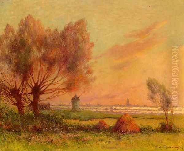 Soleil couchant sur les marais salants Oil Painting by Ferdinand Loyen Du Puigaudeau