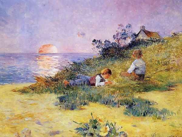 Children on a Dune Oil Painting by Ferdinand Loyen Du Puigaudeau