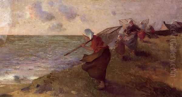 Shrimp Fisherwoman Oil Painting by Ferdinand Loyen Du Puigaudeau