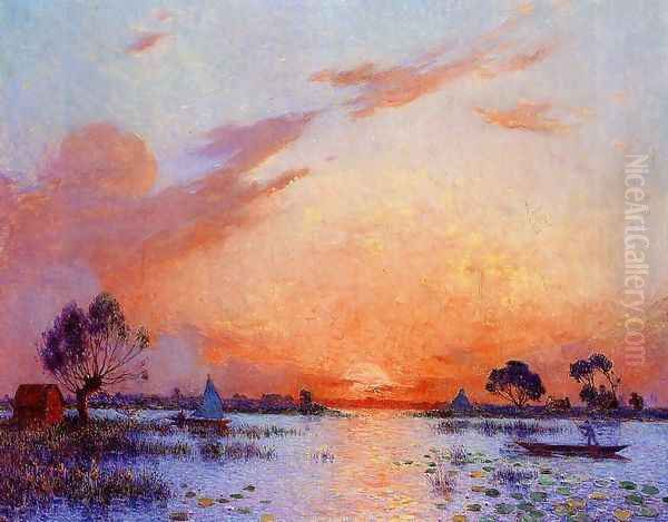 Sunset in Briere Oil Painting by Ferdinand Loyen Du Puigaudeau