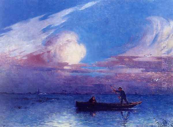 Boating at Night in Briere Oil Painting by Ferdinand Loyen Du Puigaudeau