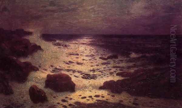 Moonlight on the Sea and the Rocks Oil Painting by Ferdinand Loyen Du Puigaudeau