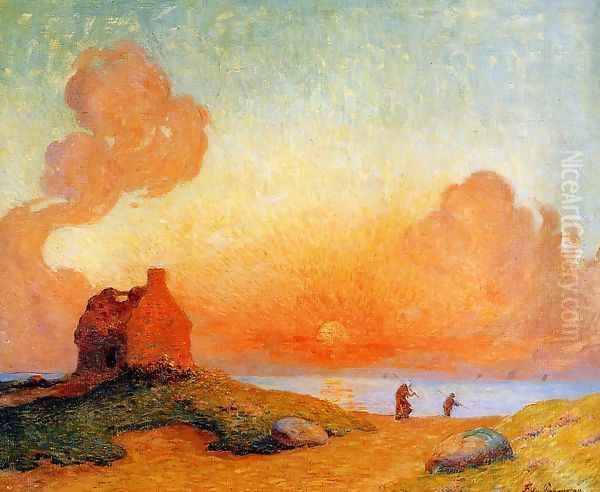 Sunset by the Sea, Brittany Oil Painting by Ferdinand Loyen Du Puigaudeau