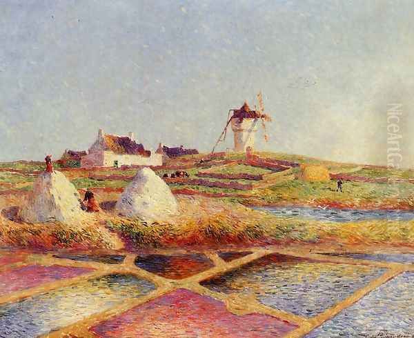 Landscape with Mill near the Salt Ponds Oil Painting by Ferdinand Loyen Du Puigaudeau