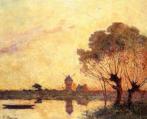 Sunset over La Briere Oil Painting by Ferdinand Loyen Du Puigaudeau