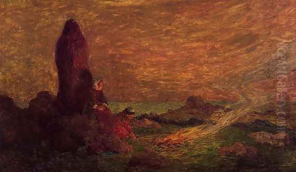 Le Croisic, Girls at the Foot of a Standing Stone Oil Painting by Ferdinand Loyen Du Puigaudeau