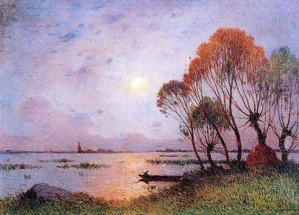 Sunset onthe Grande Briere 1926 Oil Painting by Ferdinand Loyen Du Puigaudeau