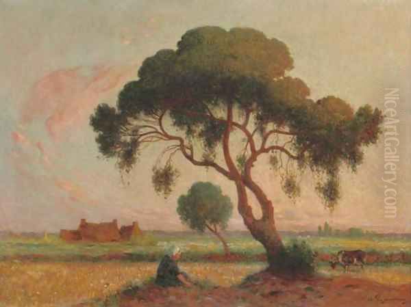 Bretonne assise sous le grand arbre Oil Painting by Ferdinand Loyen Du Puigaudeau