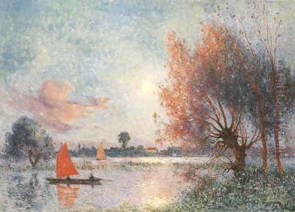 Voile sur un etang Oil Painting by Ferdinand Loyen Du Puigaudeau