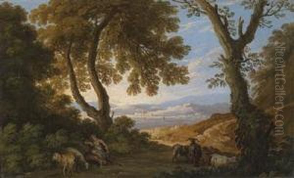 A Roman Ideal Landscape Oil Painting by Andrea Locatelli